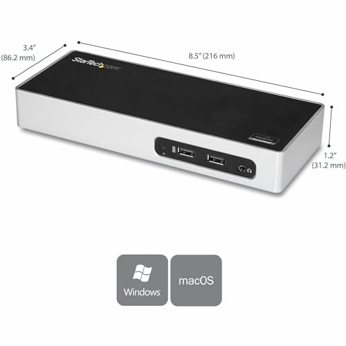 StarTech USB-A Dual Monitor Dock, HDMI & DVI/VGA, 6-Port USB, GbE, Audio | Windows and Mac, Mixed fleets, Six 5Gbps USB-A ports, Two BC 1.2 always-on fast-charge, 1m (3.3ft) host cable - size: Dual Monitor, style: HDMI | DVI/ VGA | 6 x USB 3.1