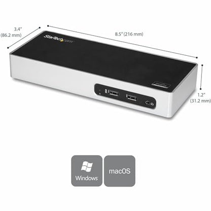 StarTech USB-A Dual Monitor Dock, HDMI & DVI/VGA, 6-Port USB, GbE, Audio | Windows and Mac, Mixed fleets, Six 5Gbps USB-A ports, Two BC 1.2 always-on fast-charge, 1m (3.3ft) host cable - size: Dual Monitor, style: HDMI | DVI/ VGA | 6 x USB 3.1