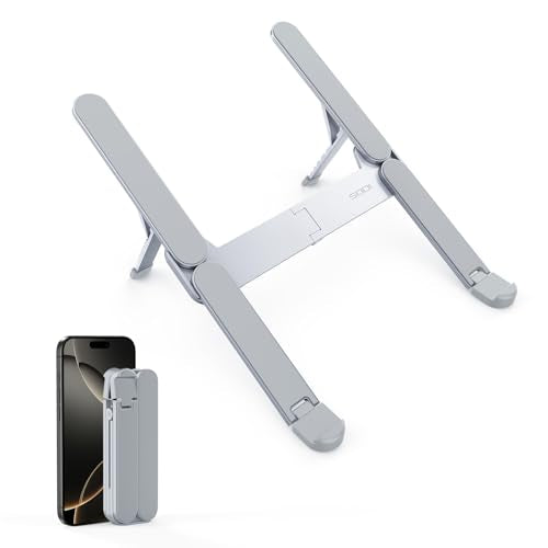 Ultra Compact Foldable Laptop Stand - Portable Laptop Holder for Desk & Travel Use, Ergonomic Aluminum Computer Holder with Adjustable Height for MacBook, Tablet 10-16" (Light Gray, Bi-Fold) - color: Light Gray, size: Bi-Fold