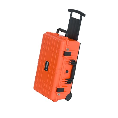 MEIJIA All Weather Rolling Waterproof Protective Case, Hard Camera Case,Dry Case with Retractable Pull Handle and Wheels,Foam Inserted,22 x13.81x9inches (Orange) - color: Orange