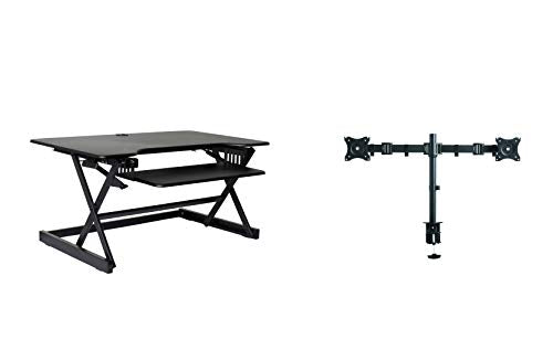 Rocelco 38" Height Adjustable Standing Desk Converter with Dual Monitor Mount Bundle - Sit Stand Computer Workstation Riser - Retractable Keyboard Tray Gas Spring - Black (R DADRB-38-DM2)