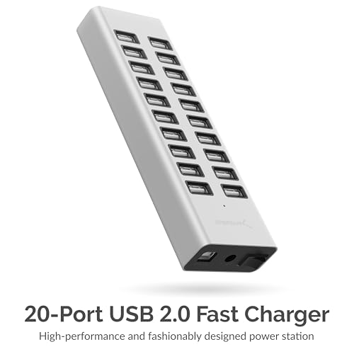 SABRENT 90W 20-Port USB 2.0 Charging Station (AX-P20C) | 20 USB charging ports; 90W; includes 12V power supply; multi-device desktop charger - size: 20-PORT