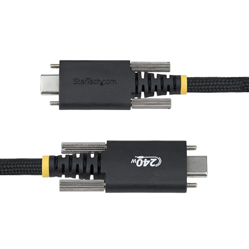 StarTech 10ft/3m USB-C to USB-C Screw Locking Cable (S2CEPR3M-USBSL-CABLE) | USB-IF Certified, 240W 5A PD 3.1 EPR, Side screw locking, USB 2.0 480Mbps, Ultra-Flexible, 2.0 Laptop, M2 screw lock, Black - size: 10 ft