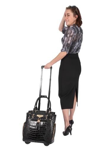 JKM & Company Rolling Laptop Bag for Women | Designer Wheeled Briefcase | Fits 13-17" Laptops | Office Travel Computer Case - color: Cosmopolitan (Petit-black)