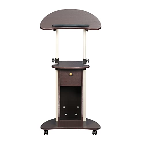 Techni Mobili Sit-to-Stand Rolling Adjustable Storage Medical Laptop Computer Cart, Chocolate, B005 | Adjustable height rolling laptop cart with storage, open shelf, wheels, sit‑to‑stand ideal for podium office medical use - color: Chocolate