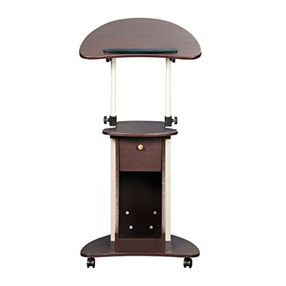 Techni Mobili Sit-to-Stand Rolling Adjustable Storage Medical Laptop Computer Cart, Chocolate, B005 | Adjustable height rolling laptop cart with storage, open shelf, wheels, sit‑to‑stand ideal for podium office medical use - color: Chocolate