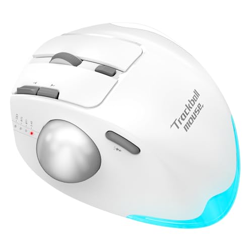 zelotes Wireless Trackball Mouse,Bluetooth Mouse,Rechargeable,4800 DPI, 2-in-1(BT 5.0/3.0+2.4GHz USB Receiver), 8 Buttons,Ergonomic Design,LED Lighting,for Laptop, PC, Pad,White - color: White