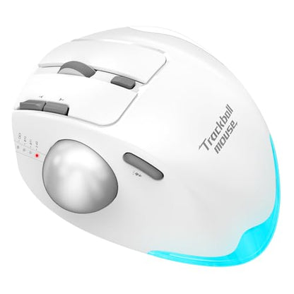 zelotes Wireless Trackball Mouse,Bluetooth Mouse,Rechargeable,4800 DPI, 2-in-1(BT 5.0/3.0+2.4GHz USB Receiver), 8 Buttons,Ergonomic Design,LED Lighting,for Laptop, PC, Pad,White - color: White