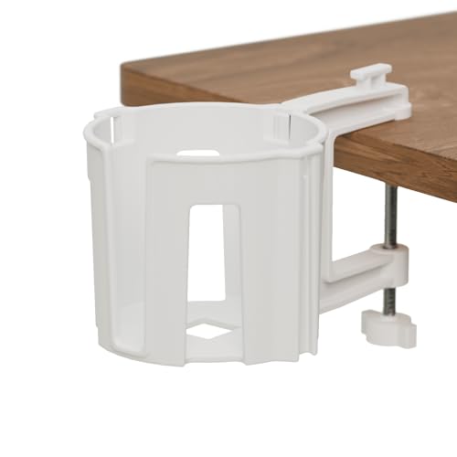 Original Large Desk Cup Holder Clamp White | Anti-Spill Mount, Multi-Directional Drink Holder, Headphone Hanger, For Table, Desks, Office & Gaming Setup - color: White