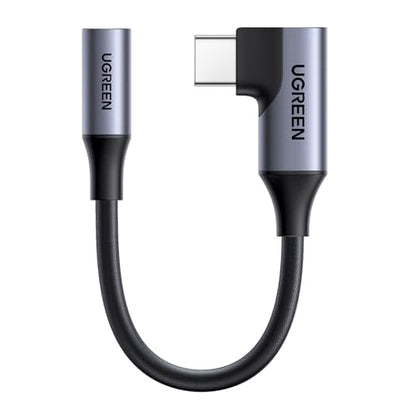 UGREEN Right Angle USB C to 3.5mm Audio Adapter Type C Aux Headphone Jack | 24bit 96kHz HiFi DAC, Braided Cable, Supports Mic In-line Control, Compatible with iPhone 17 16 Pro Max Galaxy S26 Pixel 10