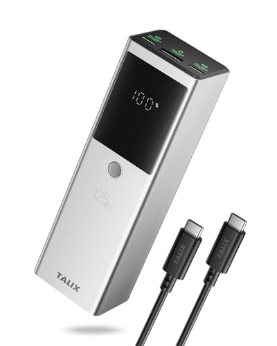 TALIX 125W Power Bank, 12800mAh Portable Laptop Charger with 240W USB-C Cable and 3-Port, PD Fast Charging Battery Pack for Laptop/MacBook/iPhone 17/Moto/Samsung S26