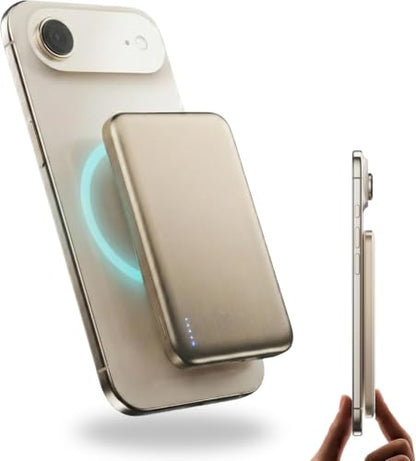BMX Air Semi-Solid Power Bank, 5000mAh Qi2 (Gold) | World's thinnest semi-solid 5000mAh at 6.8mm; semi-solid-state safety; MagSafe-compatible 15W Qi2; 20W USB-C; titanium shell - color: Gold