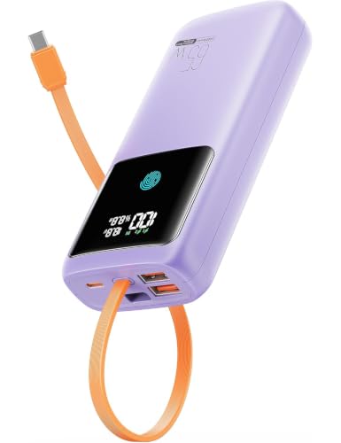 Portable Laptop Charger 24000mAh 65W w/USB C Built-in Cable Purple | 65W Fast charging, LED display, Charge 4 devices at once, Pass through, TSA approved, Compatible with Macbook/Notebook/iPhone - color: Purple