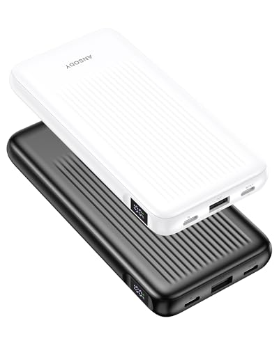 2-Pack 10000mAh Power Bank Fast Charging, 22.5W Compact USB C Portable Charger with 2 Outputs & 2 Inputs, LED Display Battery Pack Compatible with iPhone iPad Tablets, Black & White - color: Black & White