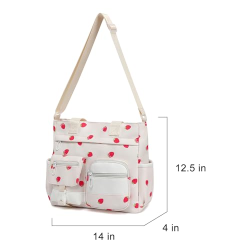 Phaoullzon Kawaii Messenger Bag Cute Purse Girls/Teens Crossbody Tote for Work - color: Strawberry, style: Large(can Fit 14" Laptop)