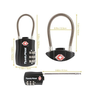TravelMore 10 Pack TSA Approved Travel Combination Cable Luggage Locks for Suitcases - Orange (10 Pack, Black) - color: Black