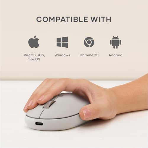 Satechi OntheGo Bluetooth Mouse with USB C Rechargeable Battery, Connect up 3 Devices, Compact and Portable Wireless Mouse for Laptop, Computer, Tablet – Sand - color: Sand