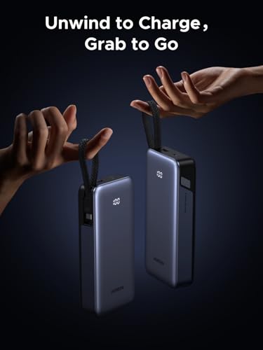 UGREEN Nexode 20000mAh 45W Power Bank, Built-in Cable for iPhone 17 Pro | Built-in USB-C cable, digital display, 3-port. Fast charges for iPhone 17 Pro, S26 Ultra, iPad Pro