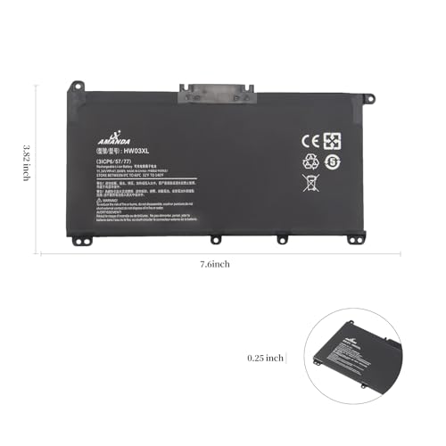 HW03XL Laptop Battery for HP Pavilion 15-EG 15-EG0010NR,15-EH0014na,15-EH1070WM 17-CP0XXX 17-CN0010nr, 17-CN0XX 17-CN0010nr, 17-CN0XX 240 245 250 255 G9 470 255 G8, 11.34V 41.04Wh - size: 9.44*5.23*1.26inch HW03XL
