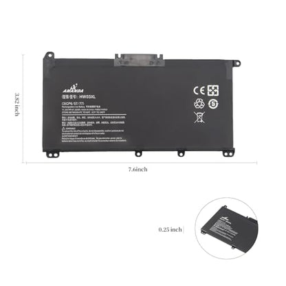 HW03XL Laptop Battery for HP Pavilion 15-EG 15-EG0010NR,15-EH0014na,15-EH1070WM 17-CP0XXX 17-CN0010nr, 17-CN0XX 17-CN0010nr, 17-CN0XX 240 245 250 255 G9 470 255 G8, 11.34V 41.04Wh - size: 9.44*5.23*1.26inch HW03XL