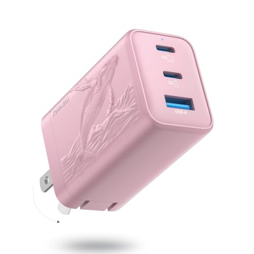 Orca USB C Charger,GaN 3-Port 65W Charger USB C, Type C Fast Charging Block, Travel Ready for iPhone 17/16/15 Series,MacBook, iPad and More - color: 2Pink Orca