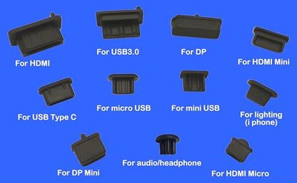 Silicone Universal Anti Dust Cover Plug Kit Stopper Cap for USB C/A Micro USB Lightning Ethernet HDMI DP Computer PC Laptops Phones Audio Devices Electronics Black 11Sizes 110Pcs - size: 11Sizes