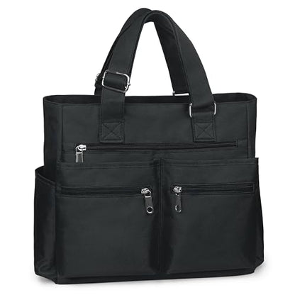 VOLGANIK ROCK Canvas Tote Bag Waterproof Nylon Multi Pocket Shoulder Bags Laptop Work Bag Teacher Purse Handbag for Women Men - color: Black
