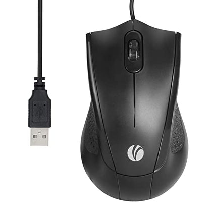 VCOM Wired USB Mouse with 6-Foot Cord, 1200 DPI, Right or Left Hand Use, Ergonomic Design, Black