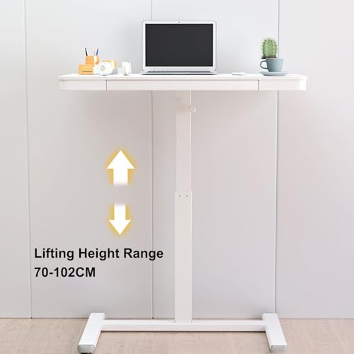 Over The Bed Table with Wheels and Drawer Artificial Board Bedside Table, Hand Crank Lift Computer Bedside Table, Mobile Study Bedside Table, for Home, Office(Yellow,80 * 50 * 70cm) - color: Yellow, size: 80*50*70cm