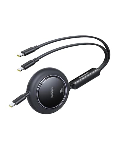 Baseus Retractable USB C Cable 4ft, Single Port Max 100W 2 in 1 USBC to USBC Multi Fast Charging Cable, 5 Length Presets, Type C Charger Cord for iPhone 17 Pro/Plus/Max, Galaxy S24, iPad Pro, Tablet