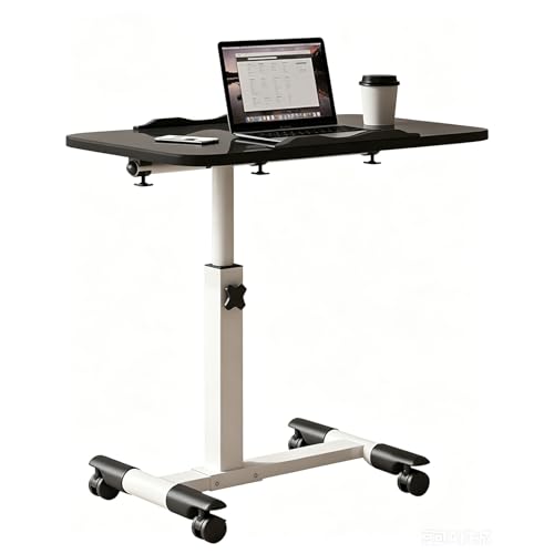 Adjustable Overbed Laptop Desk with Wheels, Tilting Rolling Laptop Stand for Bed and Couch, Mobile Standing Desk for Home Office, Height Adjustable Computer Table for Hospital