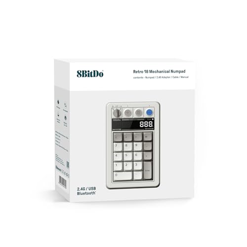 8BitDo Retro 18 Mechanical Numpad, Supports Calculator Mode, Bluetooth/2.4G/Wired Numpad for Windows and Android - M Edition - color: M Edition