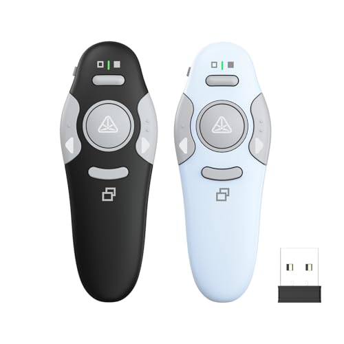 QUI 2 Pack Wireless Presentation Clicker Remote,USB Black Purple | Clicker for PowerPoint with Hyperlink Volume Control, Slide Advancer for Mac, Windows, Google Slide, Keynote - color: Black Blue, style: USB