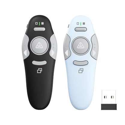 QUI 2 Pack Wireless Presentation Clicker Remote,USB Black Purple | Clicker for PowerPoint with Hyperlink Volume Control, Slide Advancer for Mac, Windows, Google Slide, Keynote - color: Black Blue, style: USB