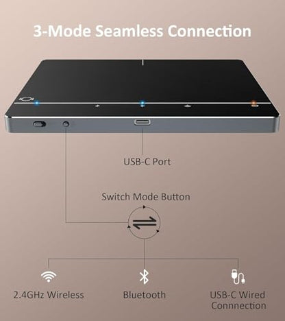 Homiguar Wireless Bluetooth Trackpad for Windows 10 & 11, 3-in-1 Connectivity Modes,High Precision Control, Portable Multi-Touch Gestures touchpad for PC & Laptop (Black) - color: Black