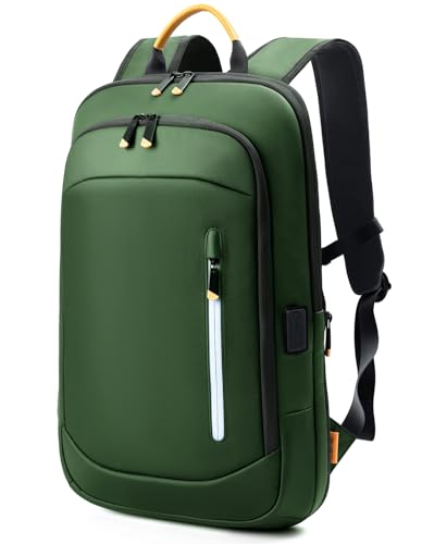 Slim Laptop Backpack for Men, 17.3 Inch Expandable Business Travel Backpack with USB Charging Port, 1.76Lbs Lightweight Work Computer Bag, 600D Waterproof Durable Backpack, Green - color: Green, size: 17.3 Inch