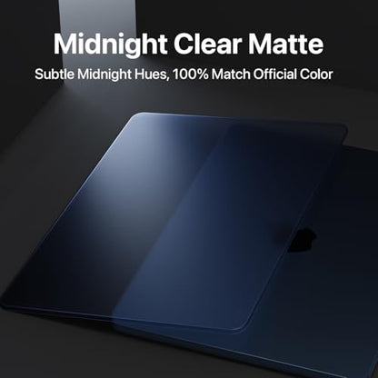 Macaset for MacBook Air 15 inch Case M5 M4 M3 M2 2026-2023 Mac Laptop Cover | Midnight Color Match, Matte Clear Blue, Anti Fingerprint & Scratch, Close Seamlessly, Protective Hard Shell, Ultra Thin Fit - color: Midnight Clear
