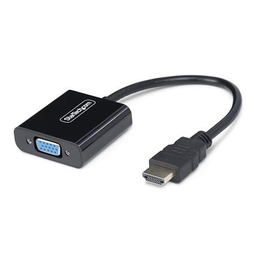 StarTech Active HDMI to VGA Adapter, 1920x1080, 1080p 60Hz, M/F (HD2VGAE3) | Active HDMI to VGA converter for laptop or desktop, HDMI source to VGA monitor, No external power, GPU accelerated, Black