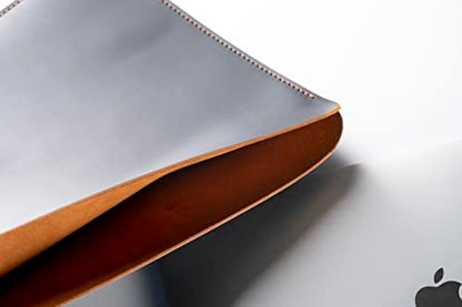 Leather Laptop Sleeve, Handmade Slim Case for MacBook Air 13" (M2) 2024, (M3) 2024 & 15 inch (M3) 2044 - color: New Black & Tobacco, size: 13"