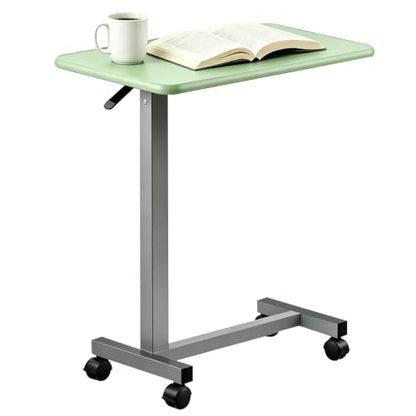 Adjustable Overbed Table with Wheels, Pneumatic Height Lift Rolling Bedside Table, Standing Desk for Home & Office Use, Ideal for Seniors & Limited Mobility (Light Green) - color: Light Green