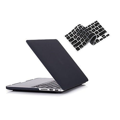 RUBAN Case For MacBook Retina Pro 15 inch A1398 (2015-2012) , Plastic Smooth Matte Hard Case Shell with TPU Keyboard Cover, Black - color: black