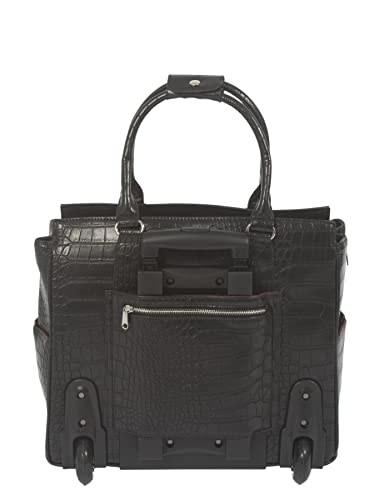 JKM & Company Rolling Laptop Bag for Women | Designer Wheeled Briefcase | Fits 13-17" Laptops | Office Travel Computer Case - color: Black Timeless