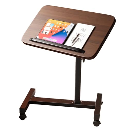 Hospital Bed Table On Wheels Adjustable Movable and Adjustable Bedside Table with Stopper Reversible C-Shaped Sofa Office Side Table for Living Room, Hospital(Brown,50 * 30cm) - color: Brown, size: 50*30cm
