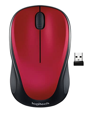 Logitech M317 Compact Ambidextrous 2.4 GHz Wireless Mouse - Red | Ambidextrous with 2.4 GHz USB-A Nano Receiver, 1000 dpi optical tracking, 12-months battery life, PC, Mac, laptop compatible - color: Red