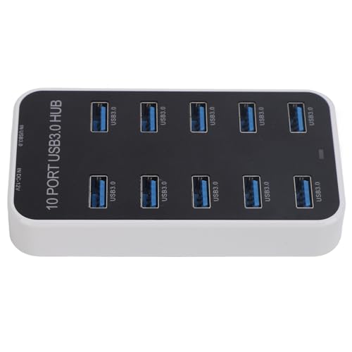 Diyeeni USB 3.0 Hub 10 Port Data Hub Splitter with Individual On Off Switches, 5Gbps High Speed USB Expander for Laptop PC Printer Hard Drive Flash Drive, Powered Docking Station