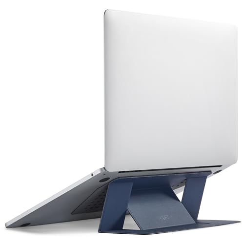 MOFT Laptop Stand for Desk, Adhesive MacBook Computer Stand with 2 Adjustable Viewing Angles, Foldable and Portable Laptop Riser Compatible with 11"-16" Laptops, Navy Blue(Adhesive Version) - color: Navy Blue, size: 11.6"-16" Laptops-adhesive