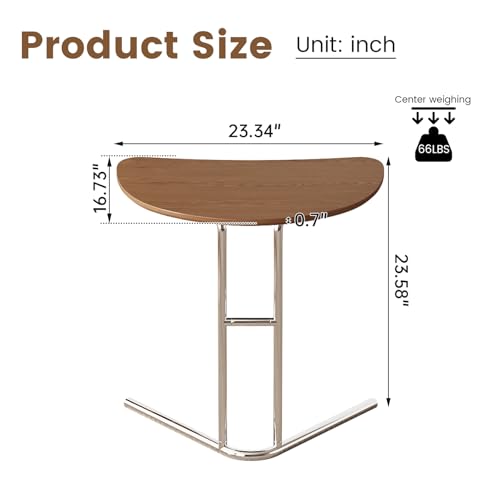 C Shape End Table, Metal Frame TV Tray Desk, Half Round Overbed Laptop Computer Side Table for Sofa, Bed and Other Small Spaces