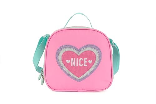 Wheels Rolling Kids Backpack for Elementary Luggage School Trolley Bag with Lunch Box 3pc Set (HEART PINK) - color: Heart Pink