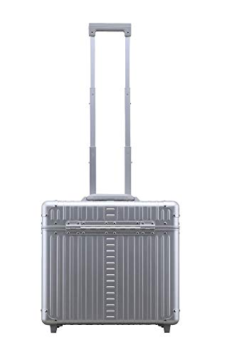 All Aluminum Lightweight 17” Premium Two Wheels Pilot Business Laptop Travel Luggage, Catalog Case with Laptop Sleeve and Built-In Removable Dividers, Rolling Laptop Bag for Men and Women (Platinum) - color: Silver