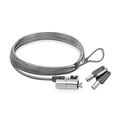 ACT Laptop Lock Security Cable 2m, Keyed Cable, Wedge Slot Notebook Lock, Swivel Lock Head, Laptop Lock Dell, Portable Anti-Theft Cable - AC9040 - style: Key